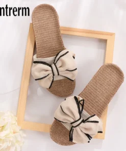 Mntrerm 2024 New Casual Sneakers For Home Slippers Summer Bow-knot Soft Floor Woman Indoor Flats Shoes Cute Linen Slipper Terlik