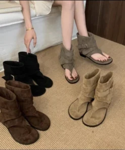 2025Spring Clip Toe Flats Sandals Summer Fashion Trend Trouser Legs Boots Casual Dress Street Style Shoes