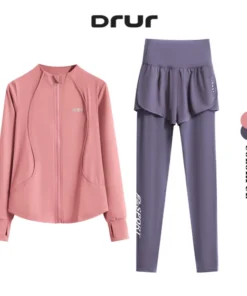 DRUR M-4XL Yoga Outfits 2 Piece Workout Sets Full Zip Sweatshirt with Pants Women Tracksuit Active Wear Autumn Winter Sportswear