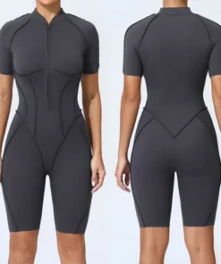 Zipper Short-sleeved Yoga Sports Fitness Jumpsuits Sets Without Chest Pad Tight Bodysuits Shorts Gym Workout Clothes for Women
