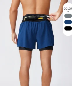Short Gym Man 2 in 1 Marathon Fitness Running Shorts Male Basketball Workout Pants Multi-pocket Double Deck Sports Shorts Men