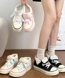 New High Help Canvas Shoes Dots Women's Casual Shoes Woman Vulcanize Sneakers Comfortable Sport Walking Platform Flats Shoes 015