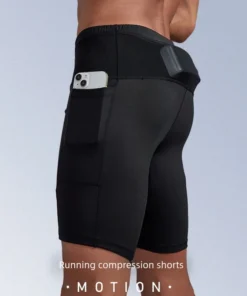 Men Compression Marathon Running Shorts with Waist Pack Quick Dry Trainning Exercise Fitness Sport Tight Shorts